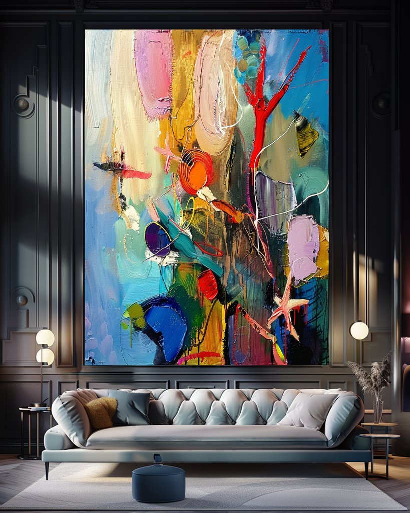 Abstract Underwater World Impasto Oil Painting - Starfish and Coral Coastal Art for Contemporary Spaces – Large – Oil on Canvas – {{ product.title }} canvas artwork by Tanya Mirelle – modern wall decor – original artwork for home, living room, office, or gallery – original artwork by BETSY-ART GALLERY