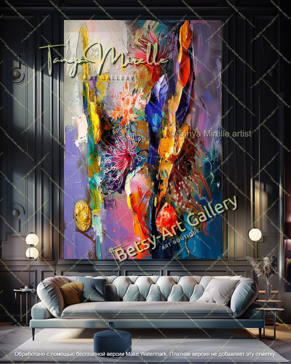 Textured Underwater Floral Wall Art Modern Oversized Canvas