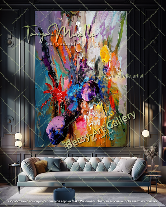 Textured Underwater Floral Wall Art Modern Oversized Canvas