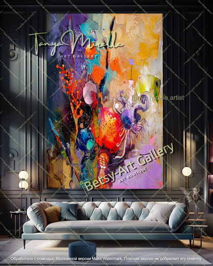 Textured Underwater Floral Wall Art Modern Oversized Canvas
