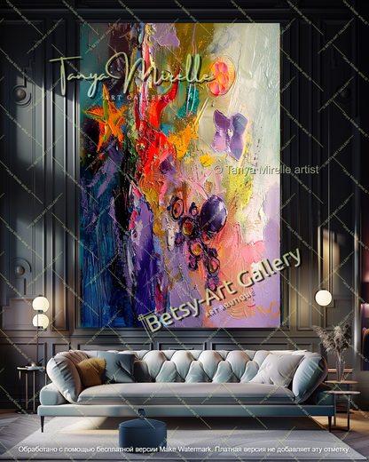 Modern Home Decor Underwater Floral Abstract Painting