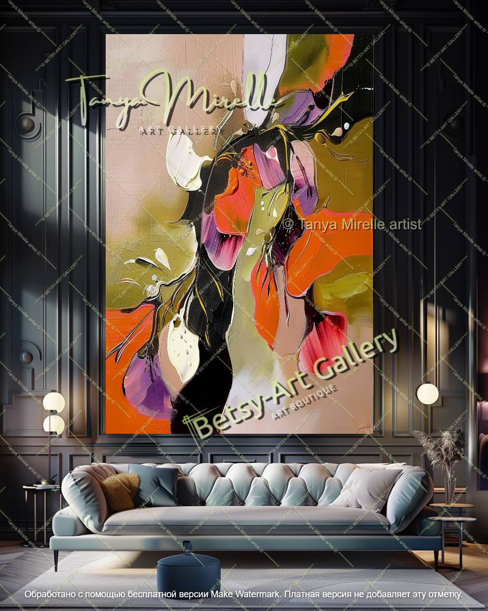 Modern Floral Oil Painting Large Statement Art