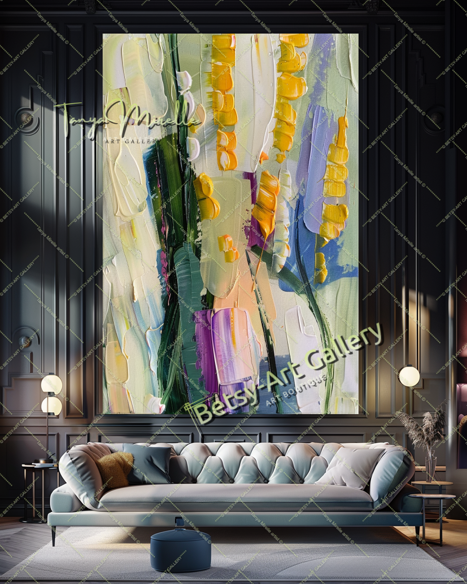 Popcorn Abstract Painting – Modern Floral Artwork #139