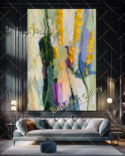Popcorn Abstract Painting – Modern Floral Artwork #139