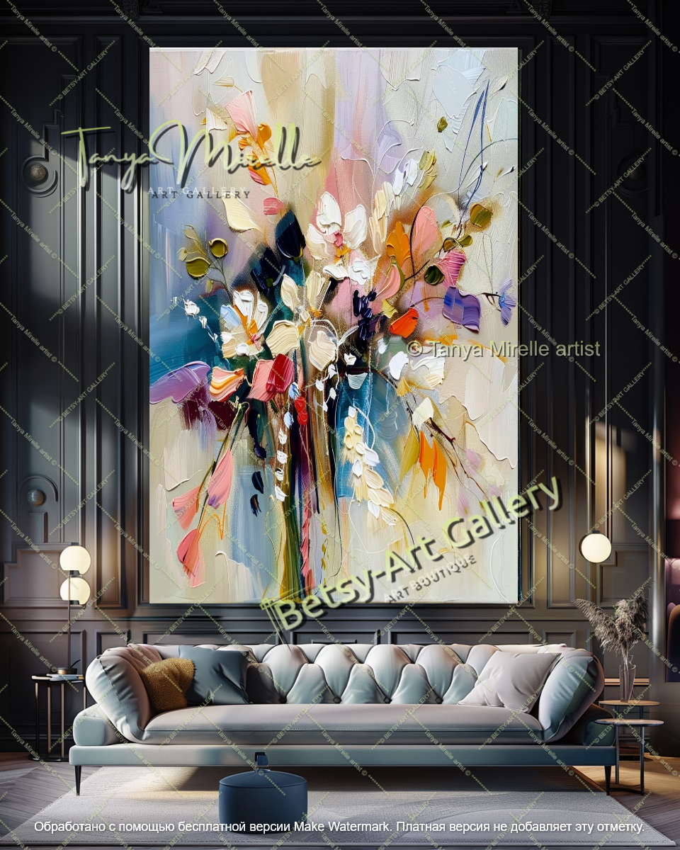 Large Abstract Floral Painting Modern Decor