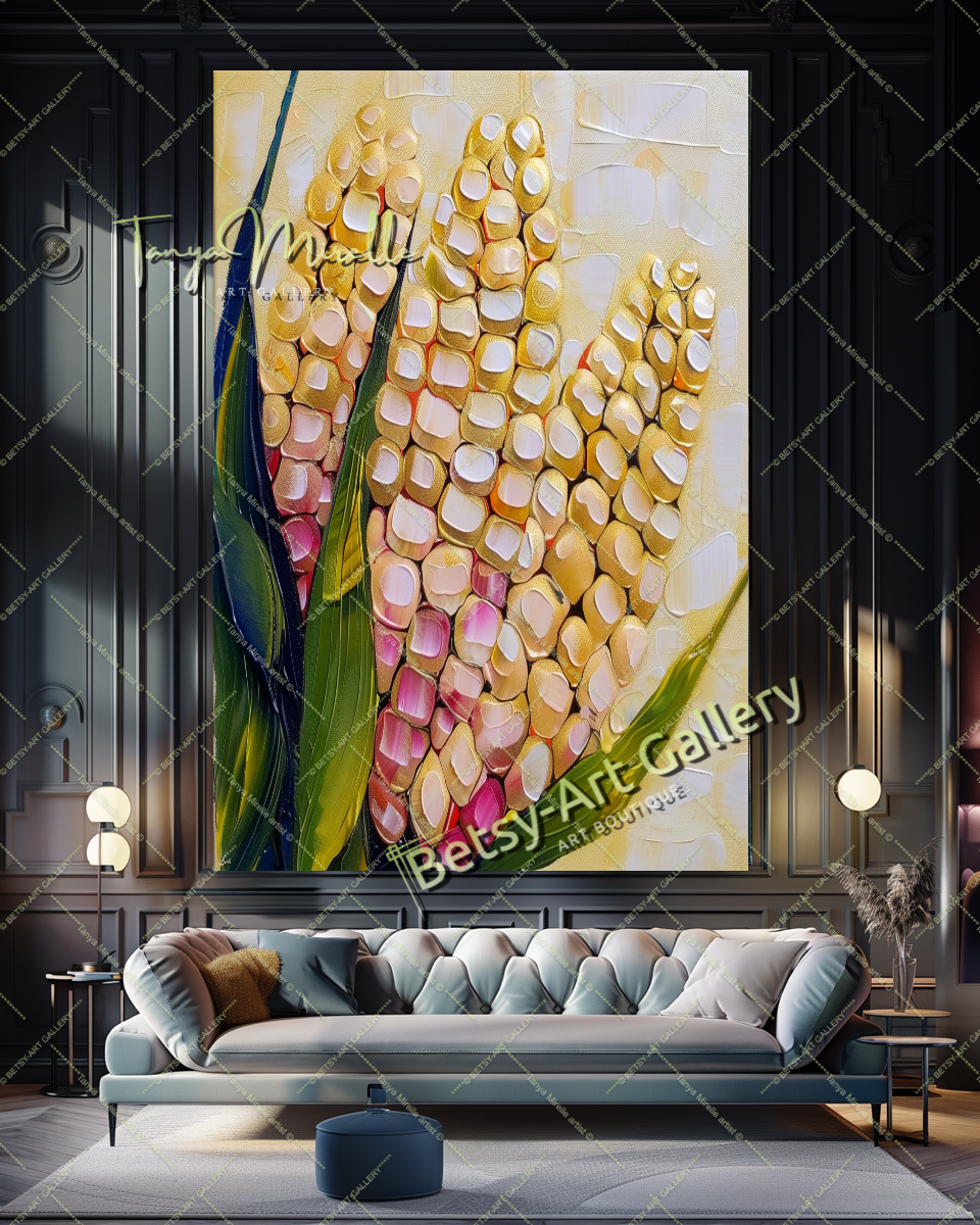 Popcorn Abstract Painting – Modern Floral Artwork #140