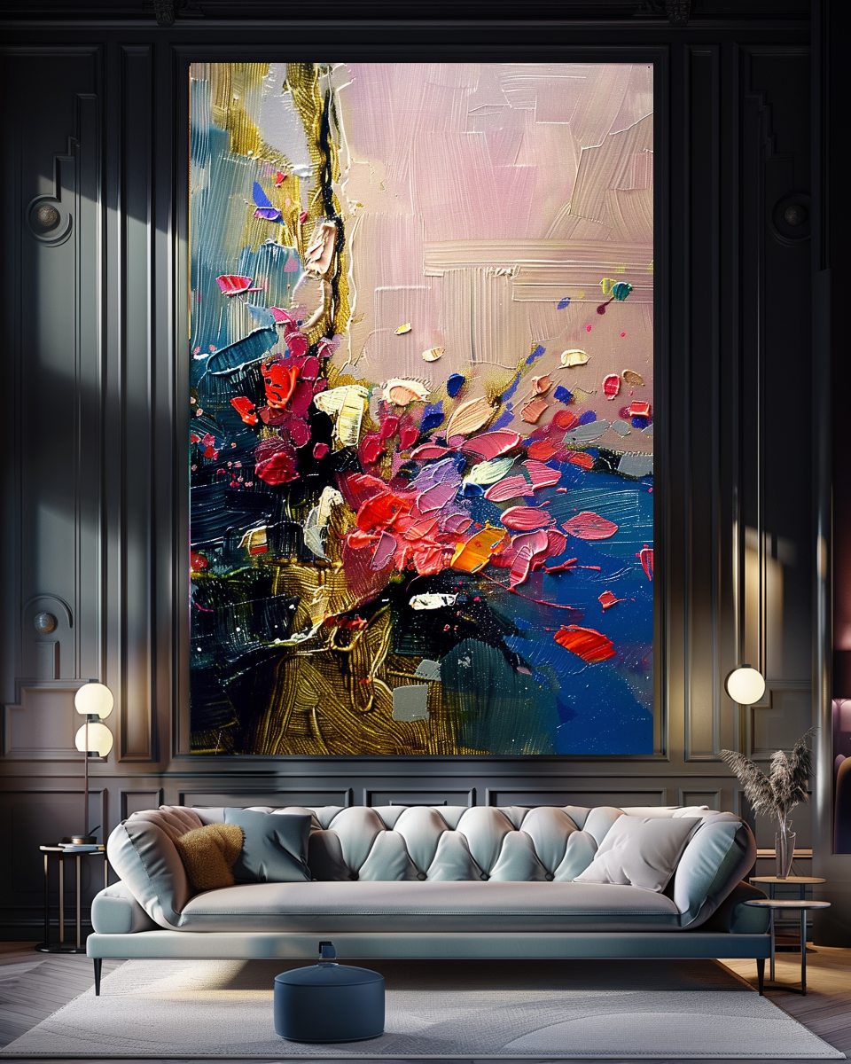 Abstract Red Coral Art, Underwater Impasto Oil Painting on Canvas - Colorful Modern Wall Art for Living room