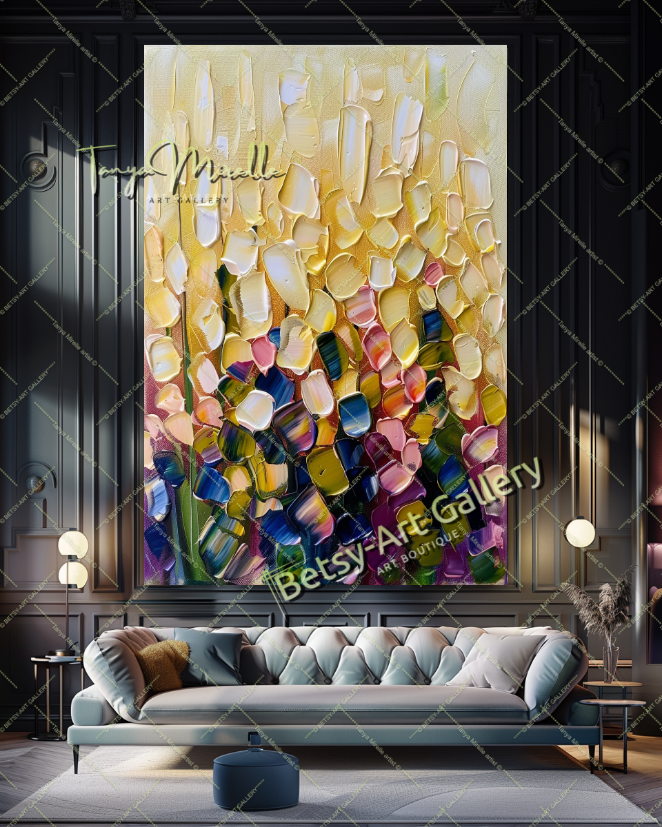 Popcorn Abstract Painting – Modern Floral Artwork #140