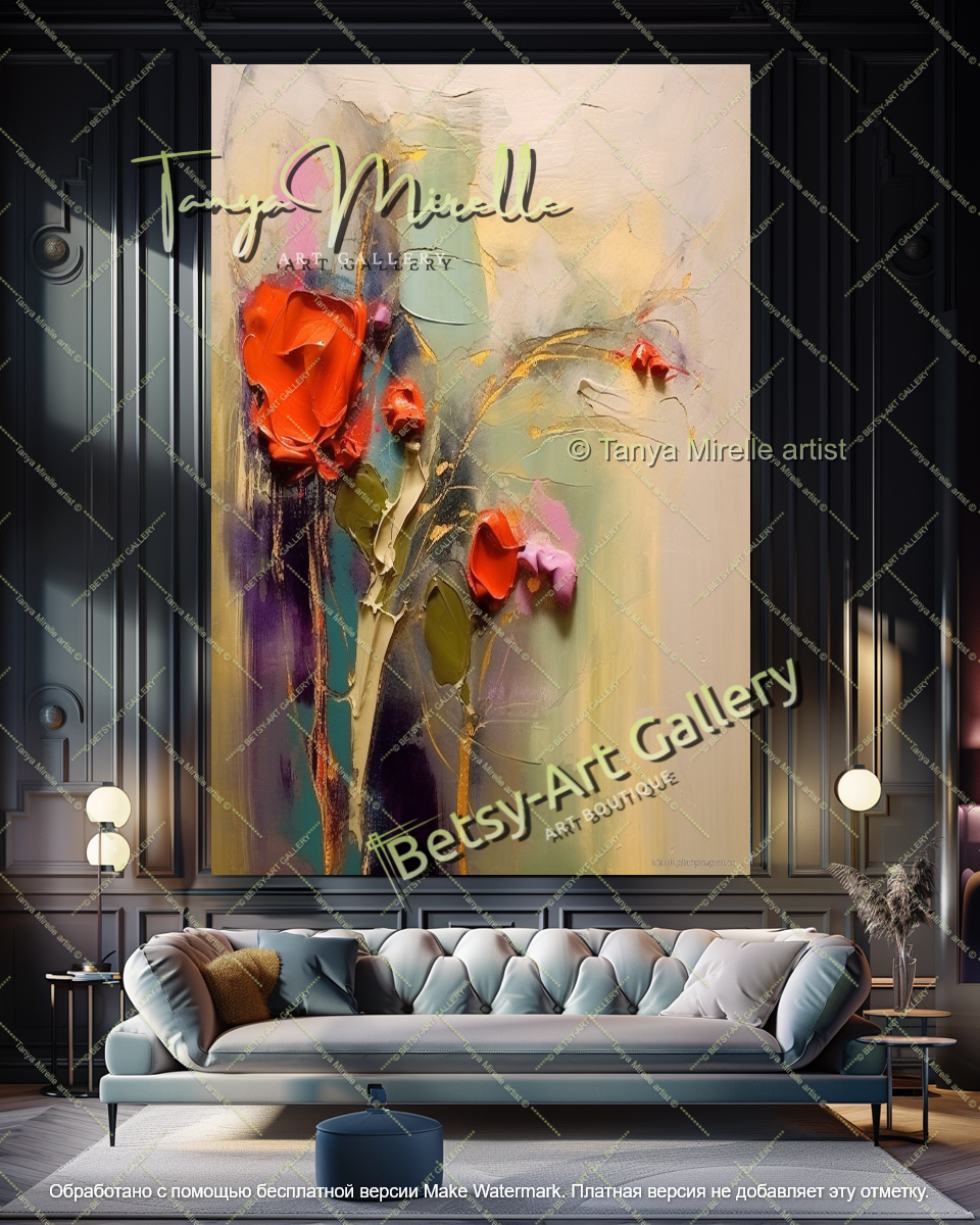 Modern Floral Oil Painting Large Statement Art