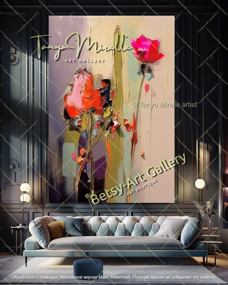 Modern Floral Oil Painting Large Statement Art