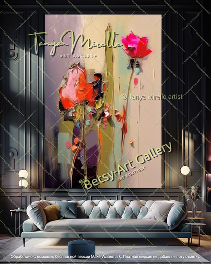 Modern Floral Oil Painting Large Statement Art