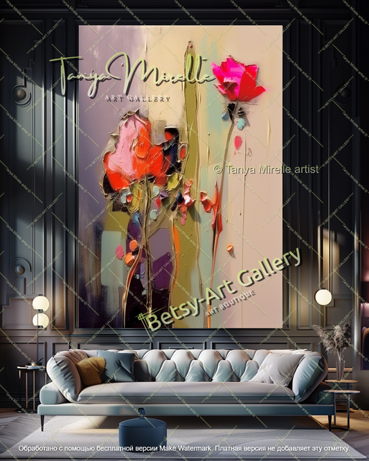 Modern Floral Oil Painting Large Statement Art