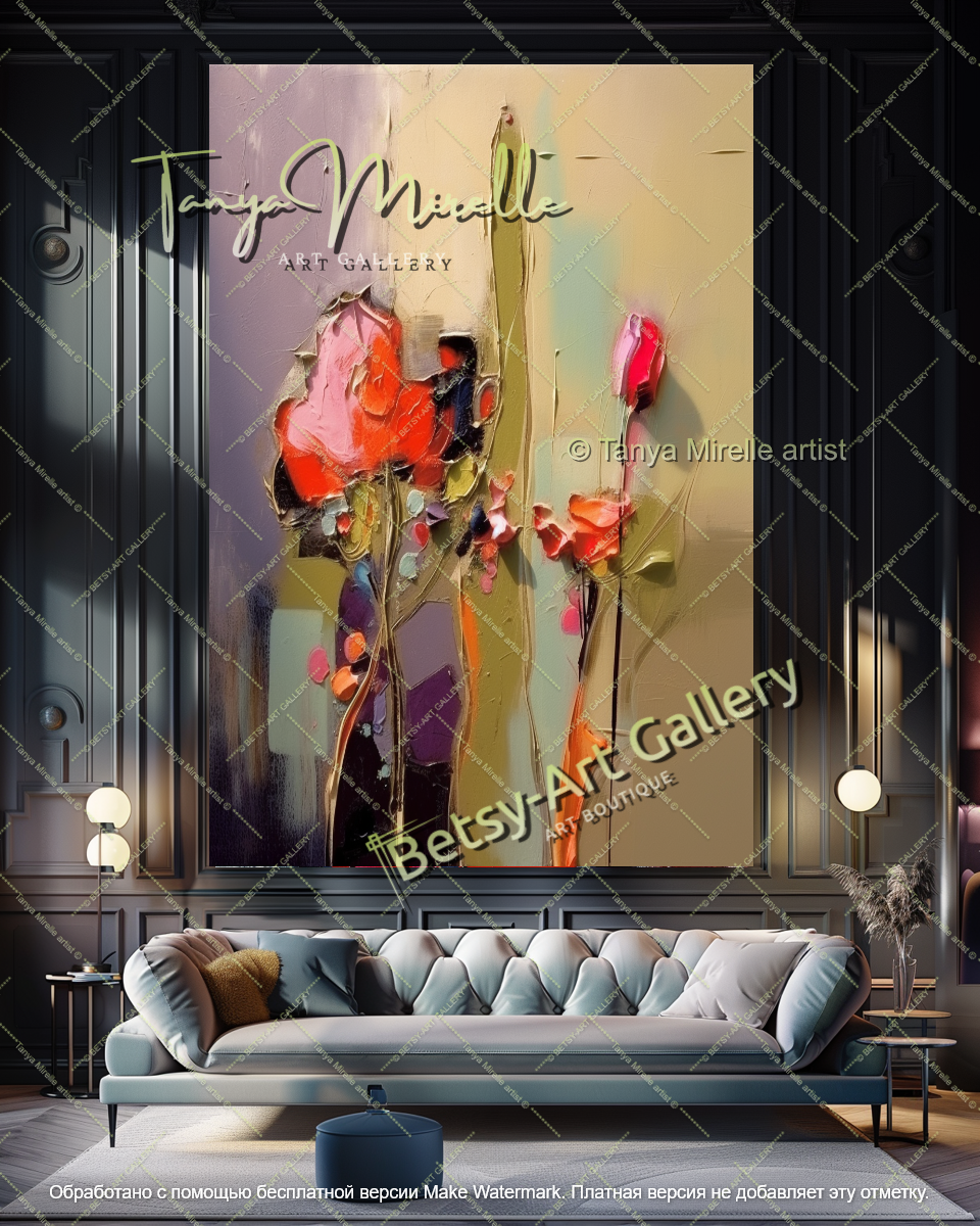 Modern Floral Oil Painting Large Statement Art