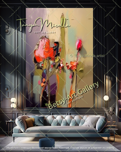 Modern Floral Oil Painting Large Statement Art