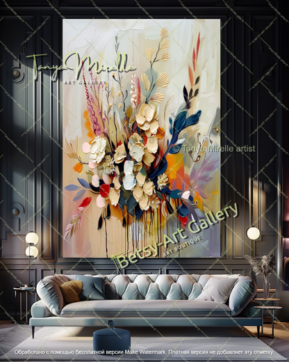 Large Abstract Floral Painting Modern Decor