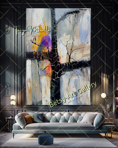 Abstract Tree Painting on Canvas – Large Modern Wall Art #143