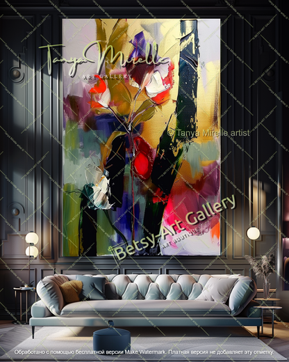 Bold Color Floral Abstract Canvas Painting
