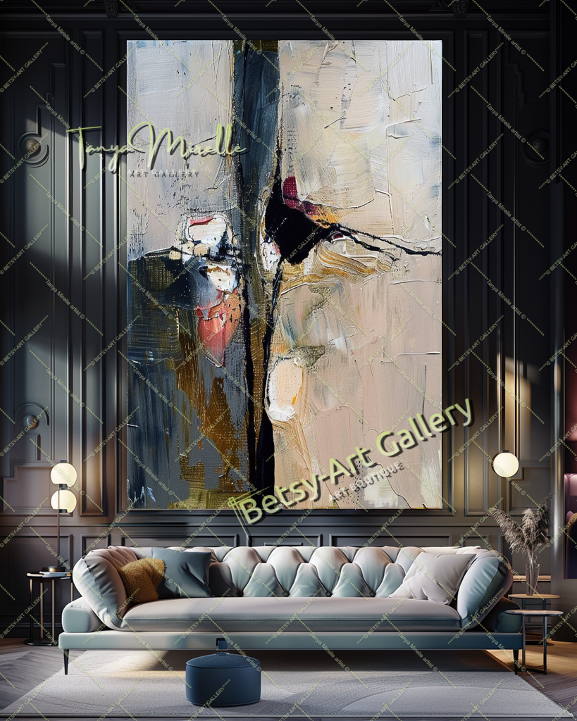 Gray Beige Abstract Painting – Large Modern Wall Art #144 – Large – Oil on Canvas – {{ product.title }} canvas artwork by Tanya Mirelle – modern wall decor – original artwork for home, living room, office, or gallery – original artwork by BETSY-ART GALLERY