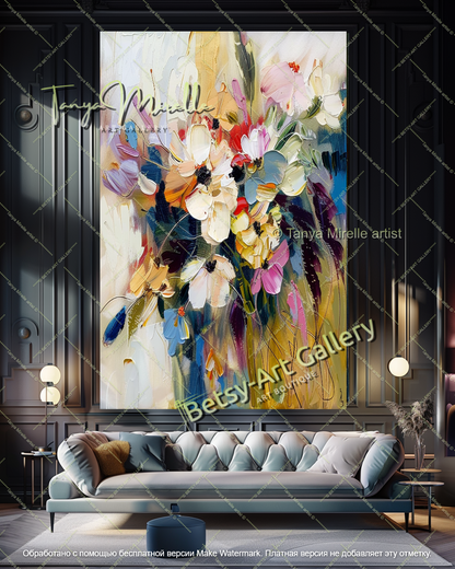 Large Abstract Floral Painting Modern Decor