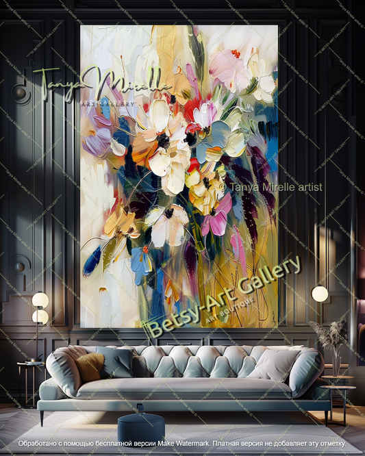 Large Abstract Floral Painting Modern Decor