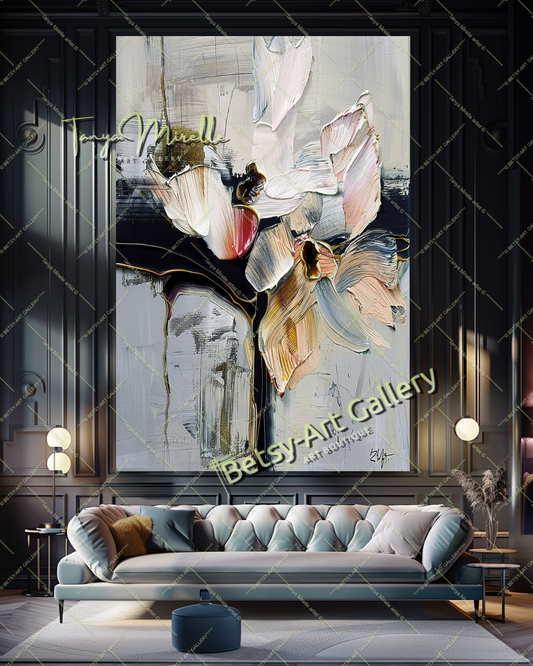 Gray Beige Abstract Painting – Large Modern Wall Art #145