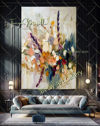 Large Abstract Floral Painting Modern Decor
