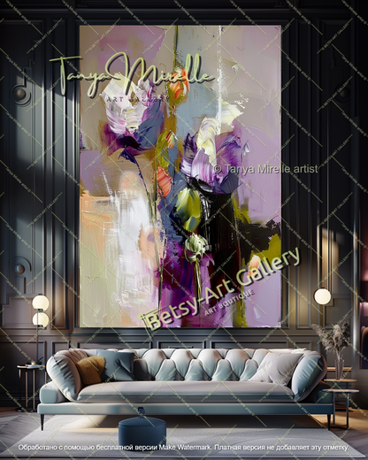 Modern Flower Art Textured Oil Canvas Contemporary Style