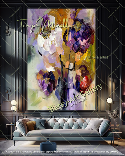 Textured Oil Floral Painting Large Wall Art