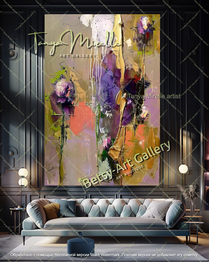 Textured Oil Floral Painting Large Wall Art