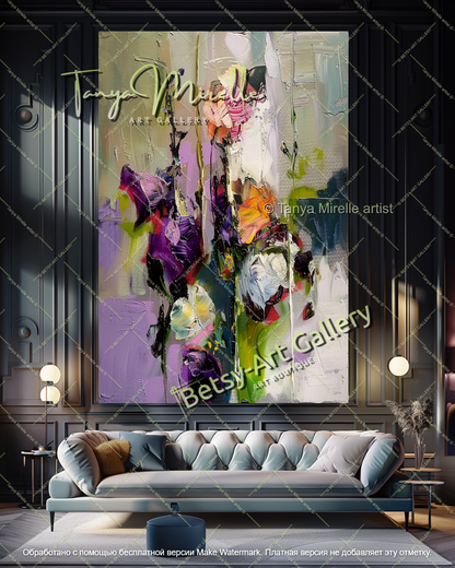 Modern Flower Art Textured Oil Canvas Contemporary Style