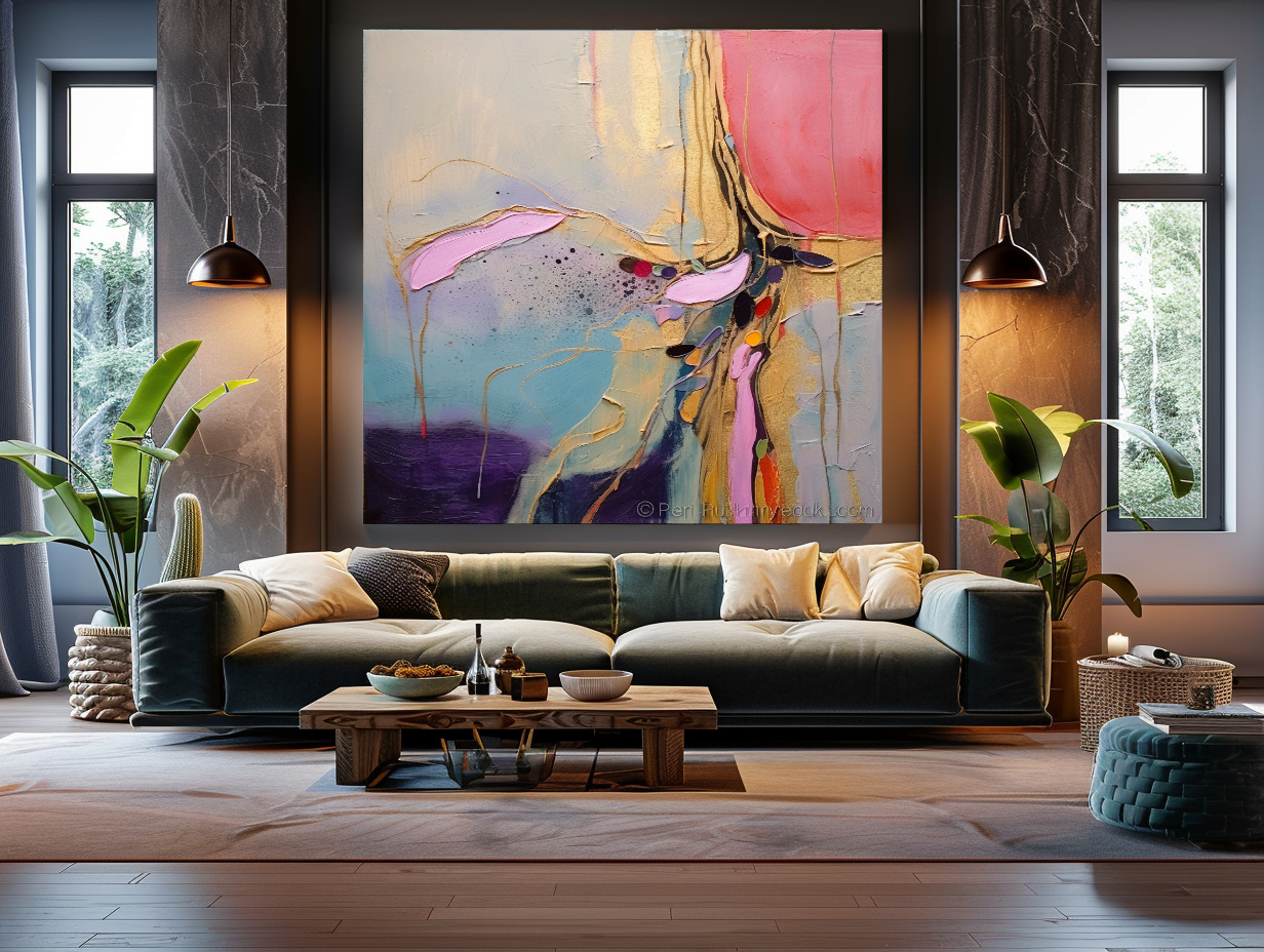 Abstract Impasto Oil Painting on Canvas - Vibrant Modern Wall Art for Living room