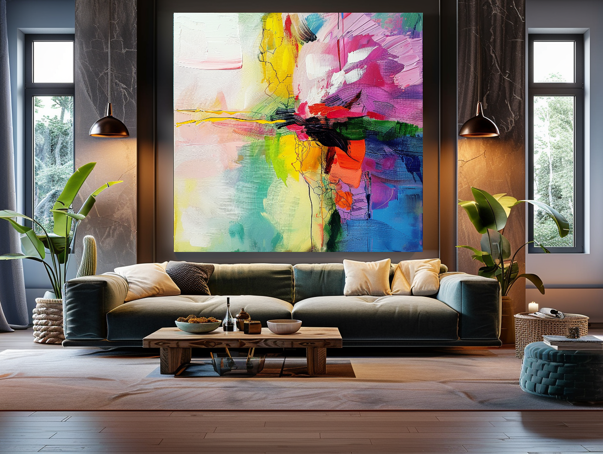 Abstract Impasto Oil Painting on Canvas - Vibrant Modern Wall Art for Living room