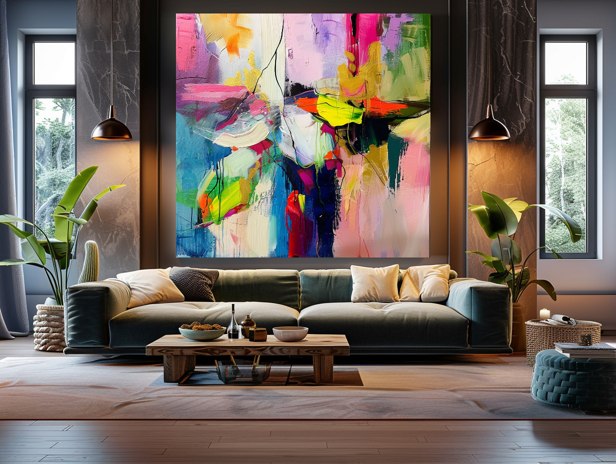 Abstract Impasto Oil Painting on Canvas - Vibrant Modern Wall Art for Living room