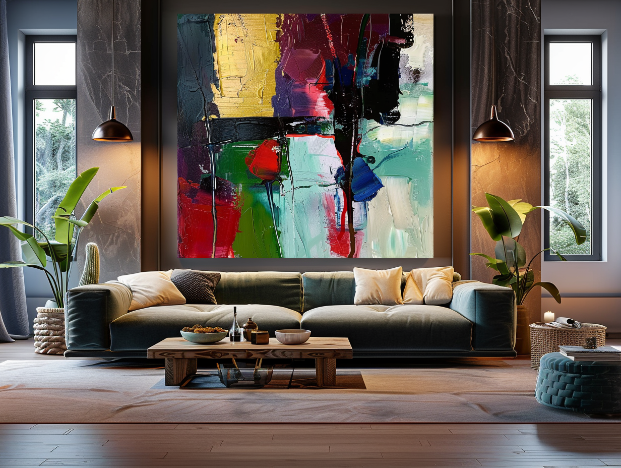 Deep Colors Abstract Impasto Oil Painting on Canvas - Vibrant Modern Wall Art for Living room