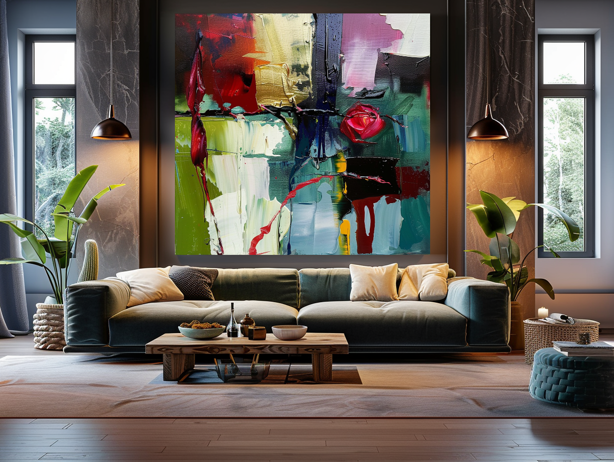 Deep Colors Abstract Impasto Oil Painting on Canvas - Vibrant Modern Wall Art for Living room