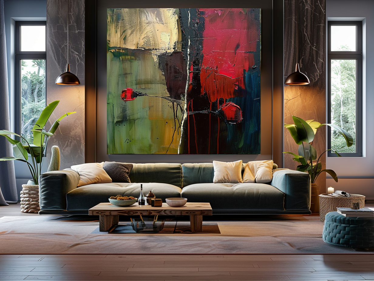 Deep Colors Abstract Impasto Oil Painting on Canvas - Vibrant Modern Wall Art for Living room