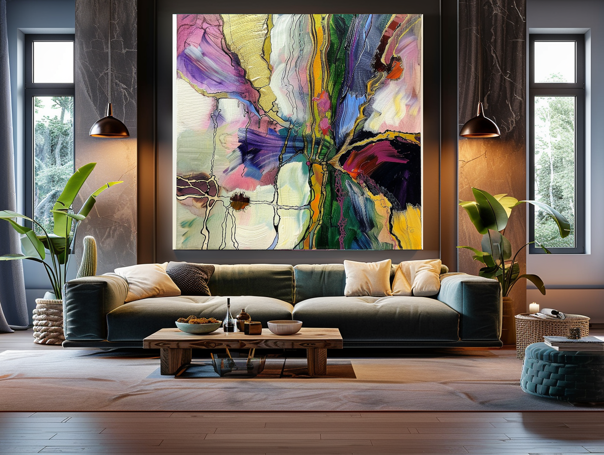 Original Abstract Impasto Oil Painting on Canvas - Vibrant Modern Wall Art for Living room