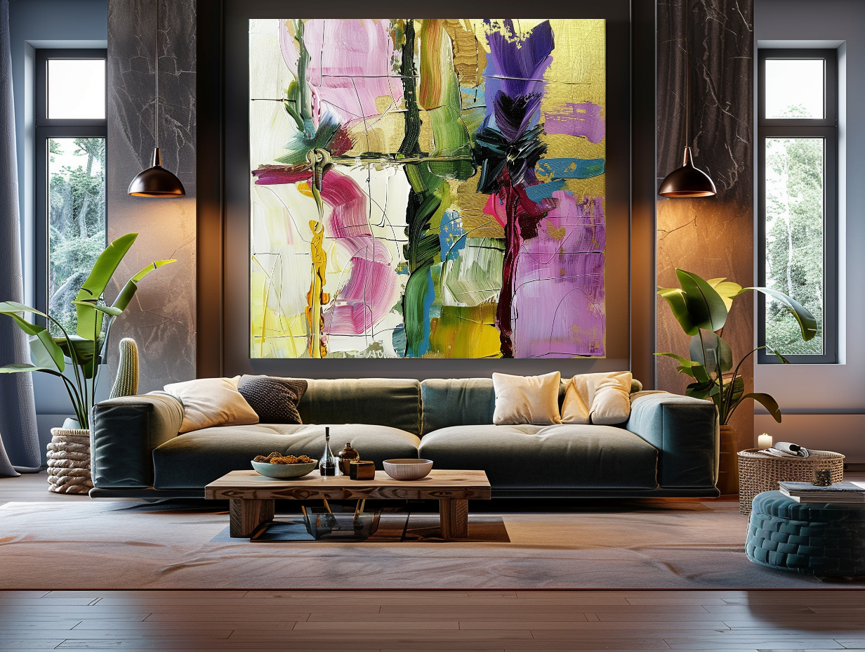 Original Abstract Impasto Oil Painting on Canvas - Vibrant Modern Wall Art for Living room