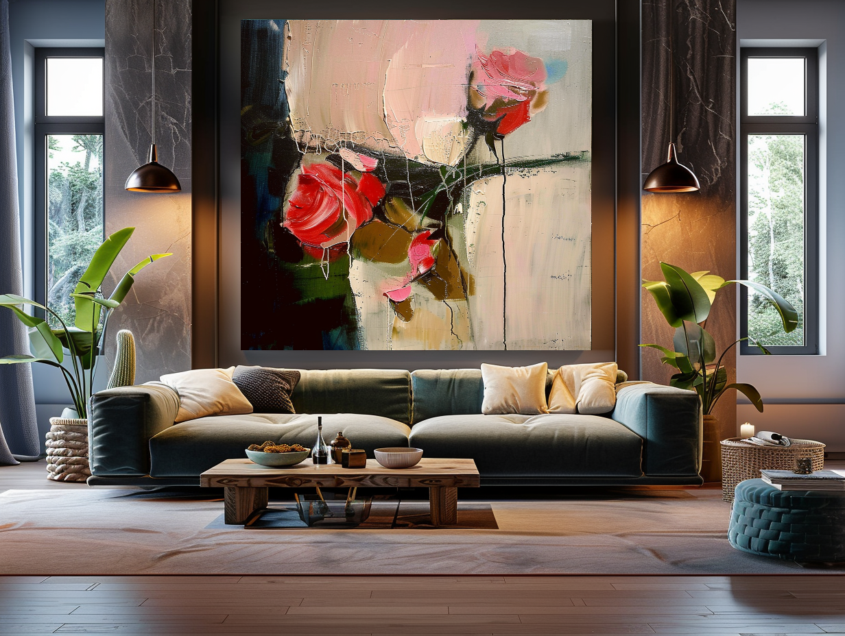 Floral Abstract Impasto Oil Painting on Canvas - Vibrant Modern Wall Art for Living room