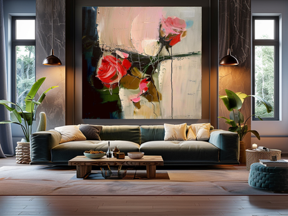 Floral Abstract Impasto Oil Painting on Canvas - Vibrant Modern Wall Art for Living room