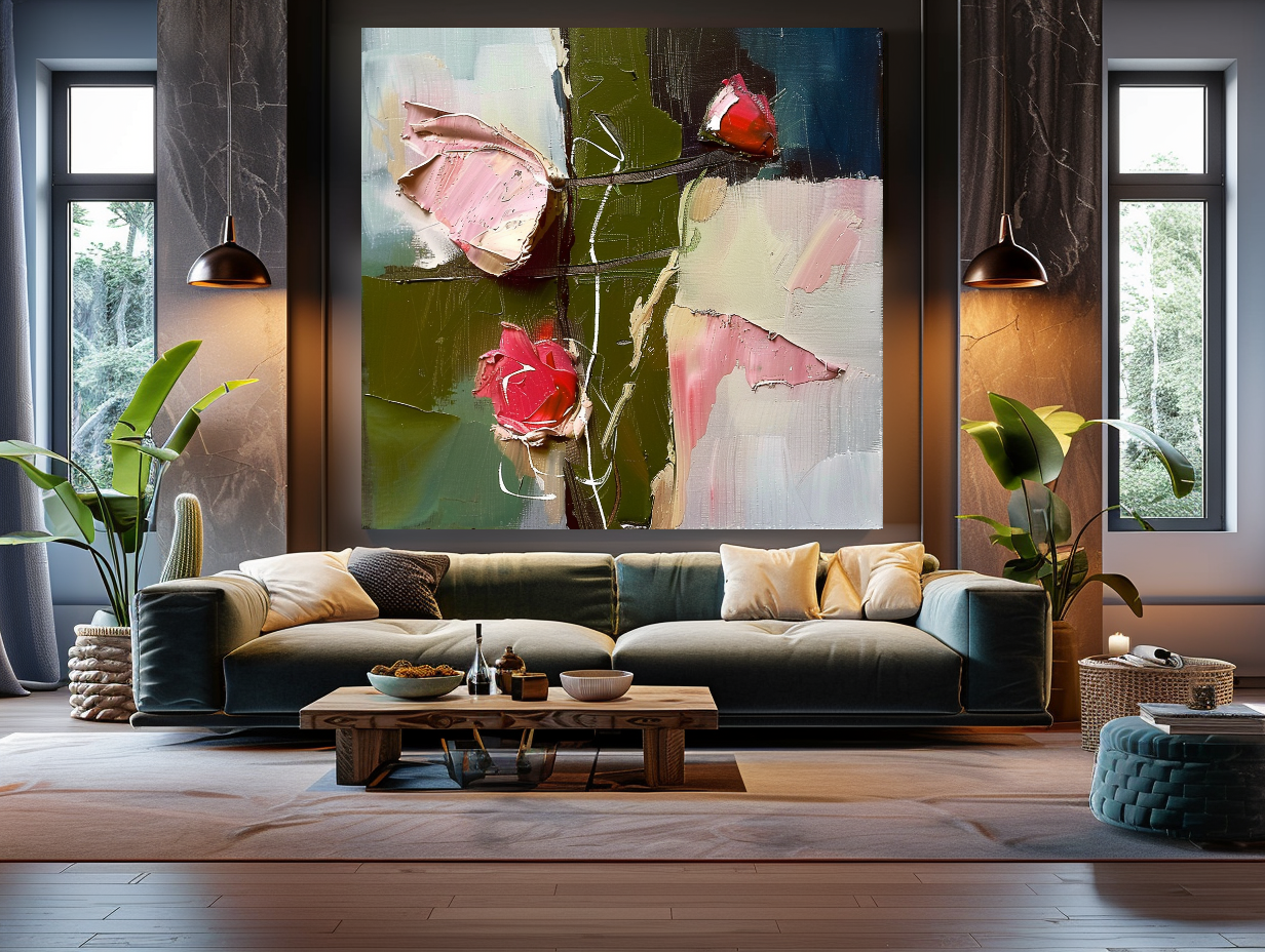 Floral Abstract Impasto Oil Painting on Canvas - Vibrant Modern Wall Art for Living room