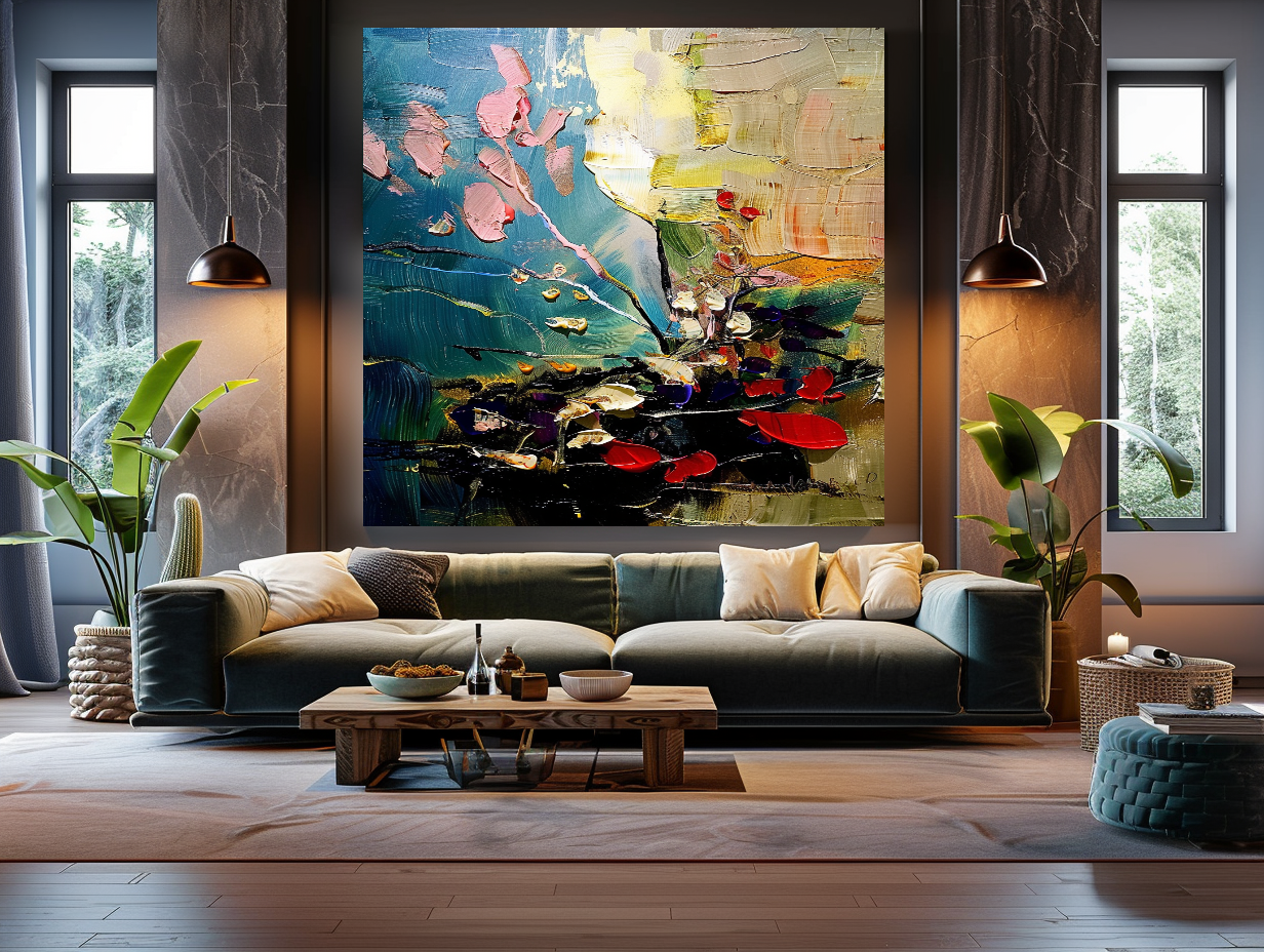 Abstract Red Coral Art, Underwater Impasto Oil Painting on Canvas - Colorful Modern Wall Art for Living room