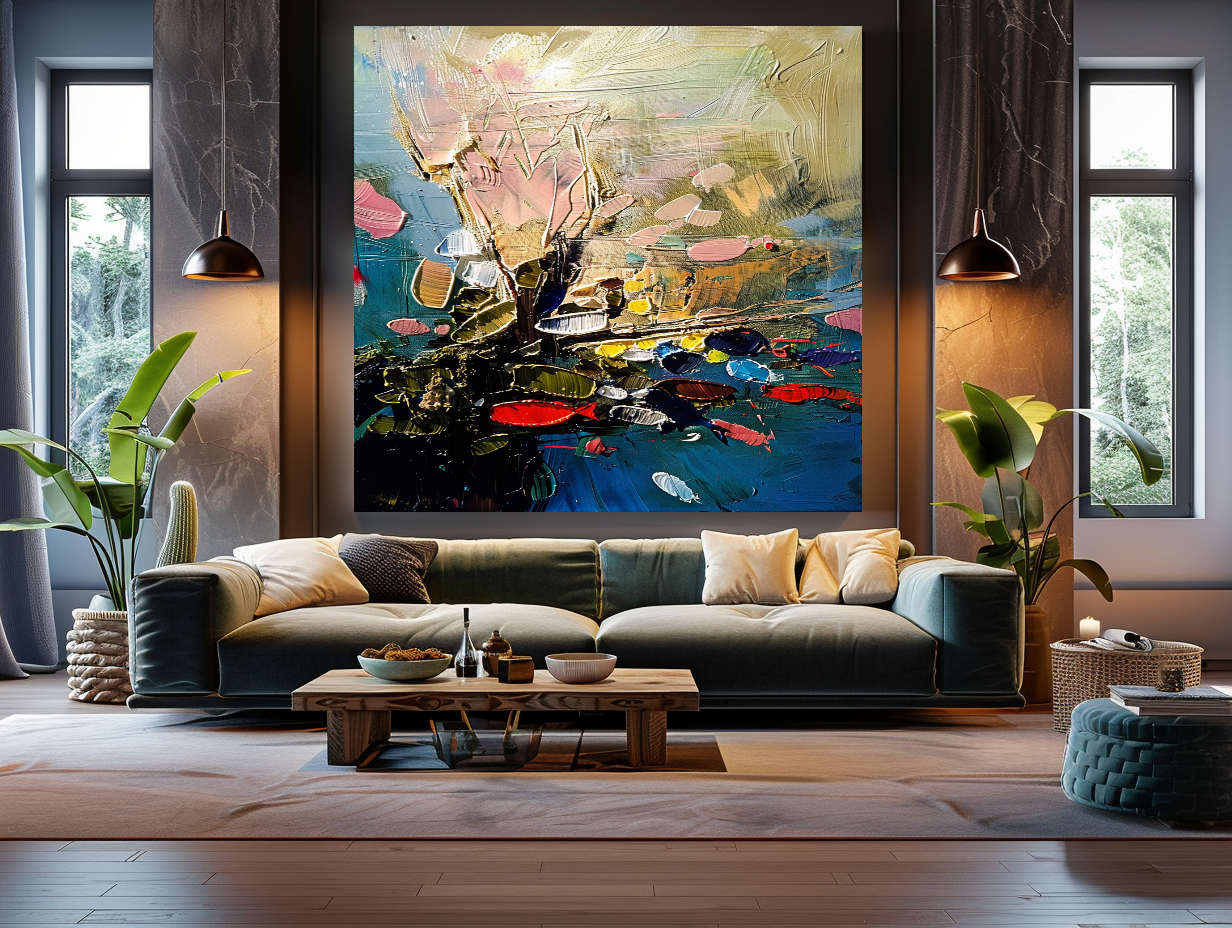 Abstract Red Coral Art, Underwater Impasto Oil Painting on Canvas - Colorful Modern Wall Art for Living room
