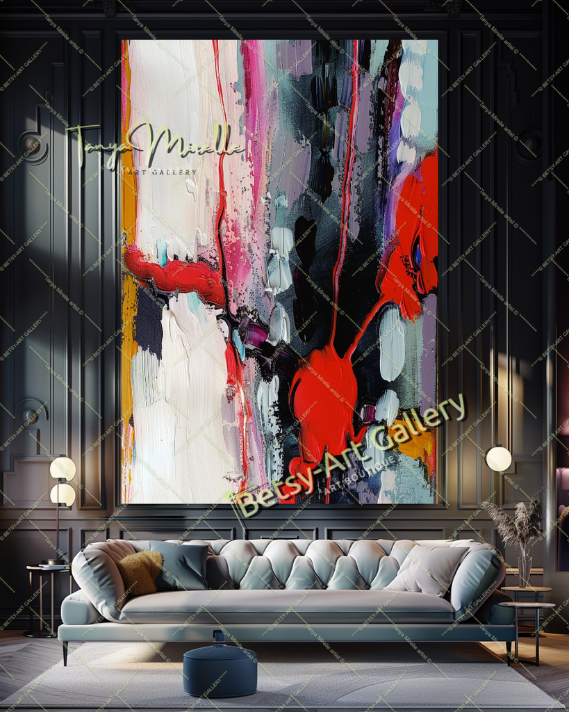 Vivid Red Purple Abstract Painting – Modern Wall Art #156 – Large – Oil on Canvas – {{ product.title }} canvas artwork by Tanya Mirelle – modern wall decor – original artwork for home, living room, office, or gallery – original artwork by BETSY-ART GALLERY