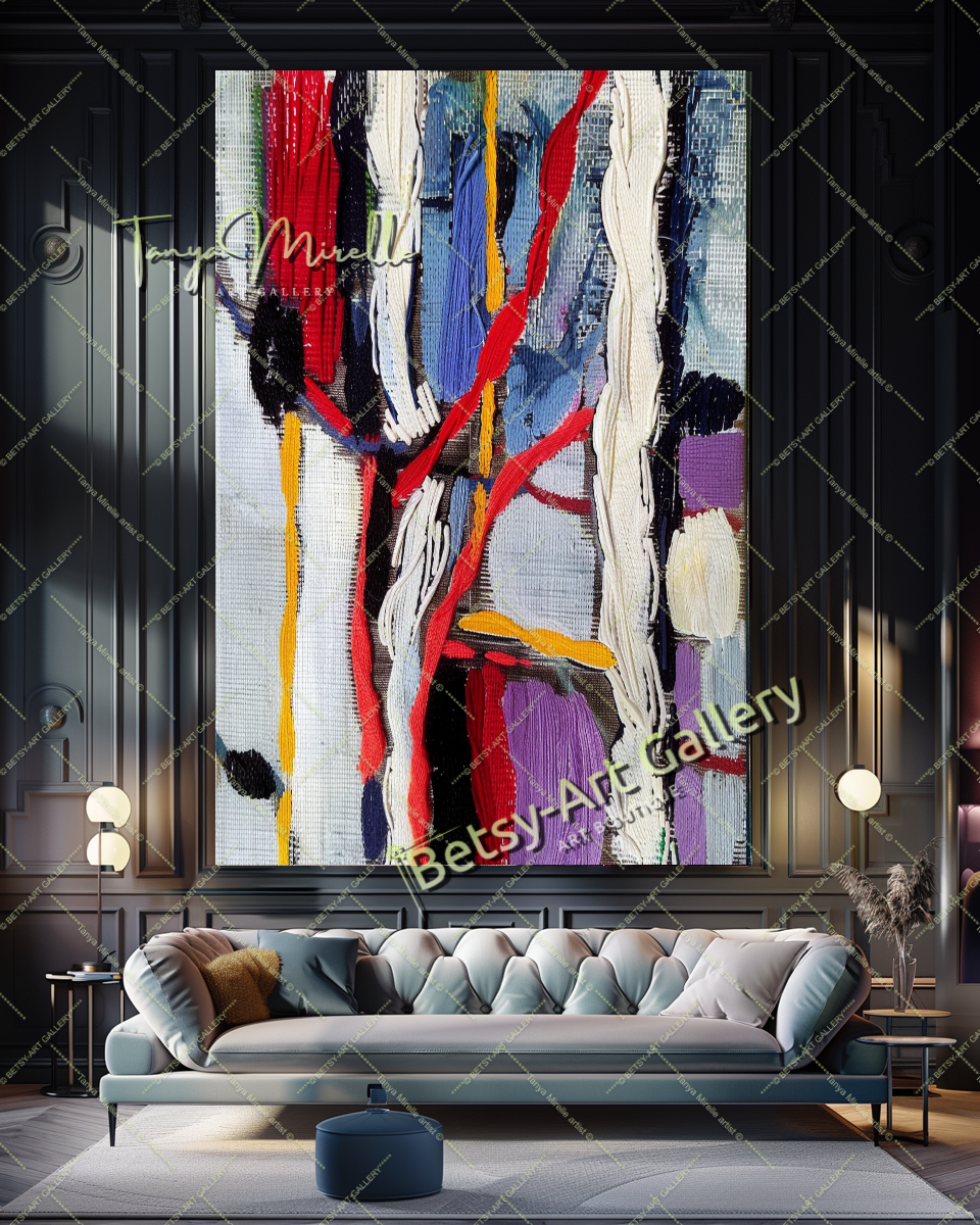 Vivid Red White Abstract Painting – Modern Wall Art #157