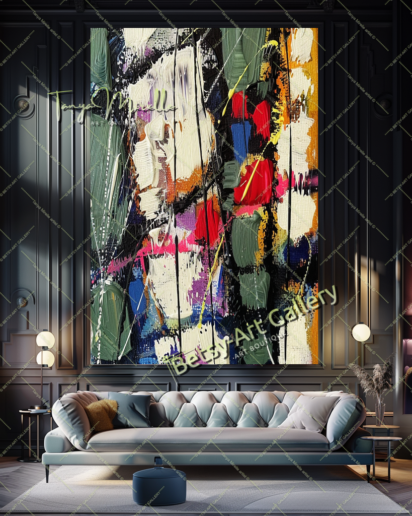 Vibrant Colors Abstract Painting – Contemporaryl Wall Art #161 – Large – Oil on Canvas – {{ product.title }} canvas artwork by Tanya Mirelle – modern wall decor – original artwork for home, living room, office, or gallery – original artwork by BETSY-ART GALLERY