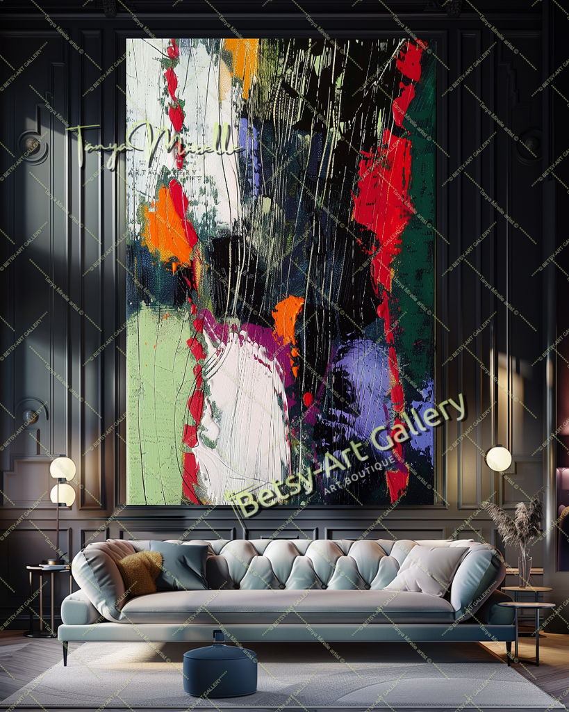 Vibrant Colors Abstract Painting – Contemporaryl Wall Art #161 – Large – Oil on Canvas – {{ product.title }} canvas artwork by Tanya Mirelle – modern wall decor – original artwork for home, living room, office, or gallery – original artwork by BETSY-ART GALLERY