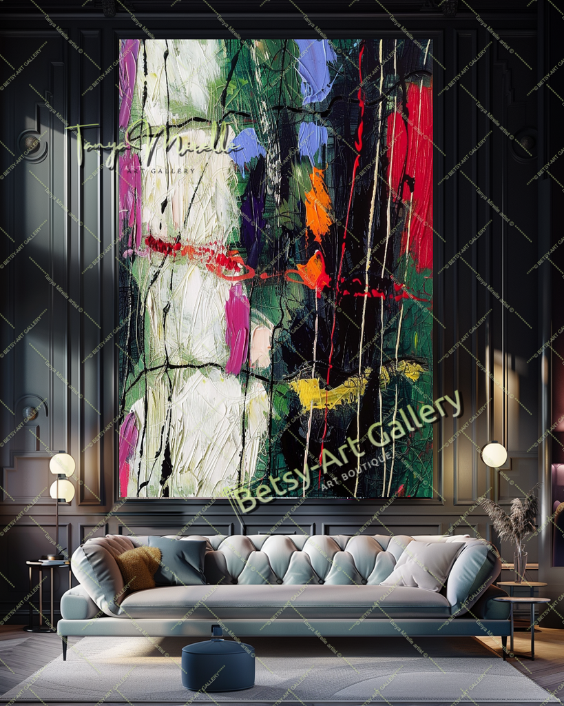 Vibrant Colors Abstract Painting – Contemporaryl Wall Art #161 – Large – Oil on Canvas – {{ product.title }} canvas artwork by Tanya Mirelle – modern wall decor – original artwork for home, living room, office, or gallery – original artwork by BETSY-ART GALLERY