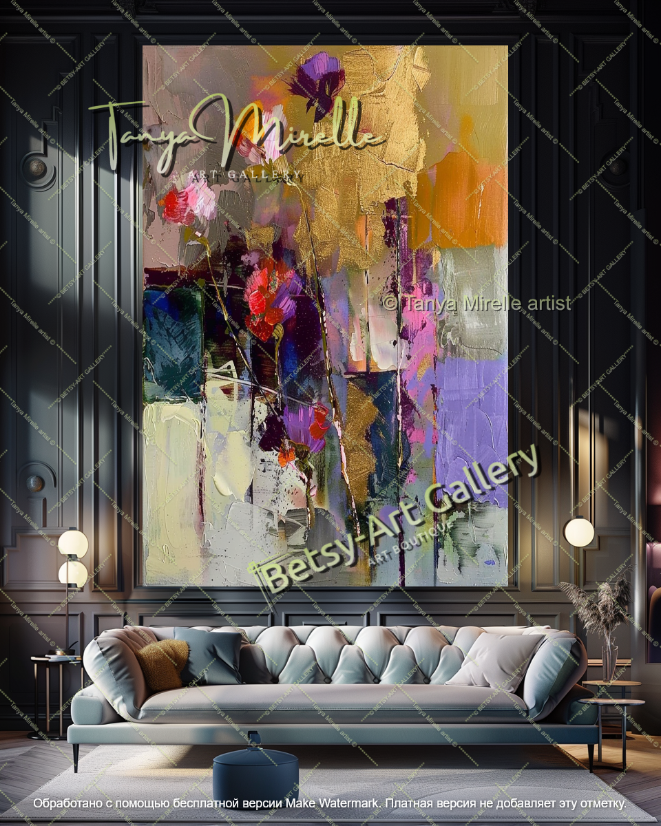 Contemporary Floral Painting Textured Oil Canvas