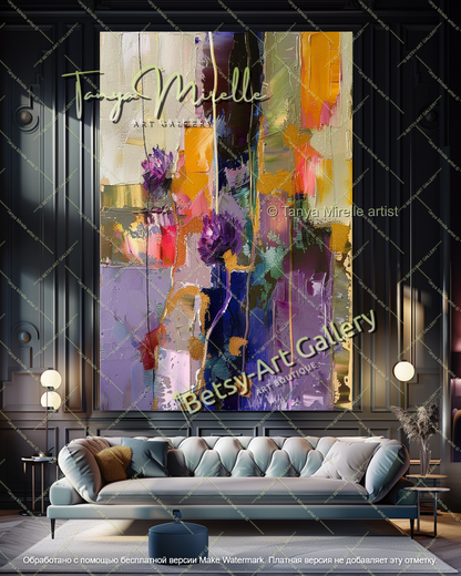 Contemporary Floral Painting Textured Oil Canvas